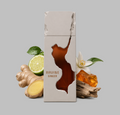 French Avenue Ravine Ginger product packaging with ginger root, lime, and orange on a gray background